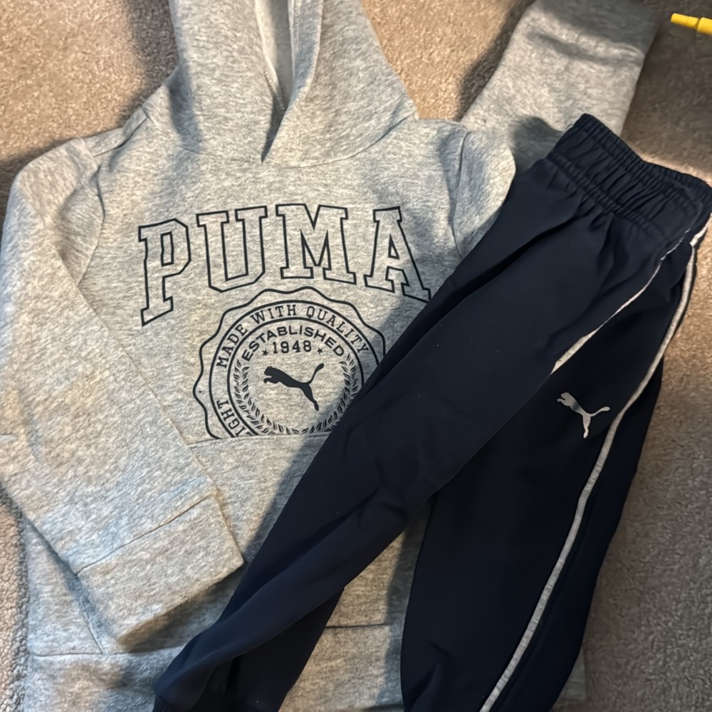 PUMA Heather Gray Hoodie and Dark Blue Joggers